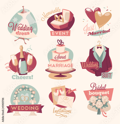 Retro wedding emblems