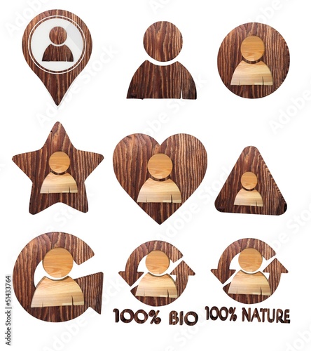 3d render of a sustainable man symbol set of wooden 3d buttons