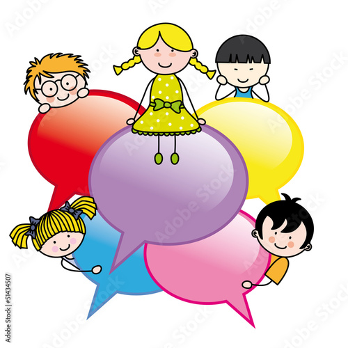 Children with dialogue bubbles