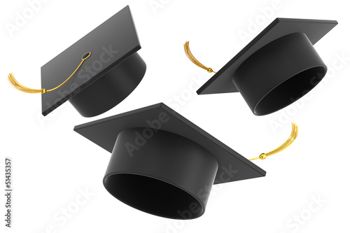 Graduation hat on white background