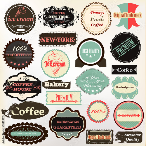 Collection of vintage labels coffee, ice cream and quality for d