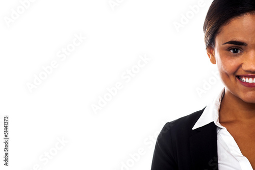 Cropped image of smiling corporate lady