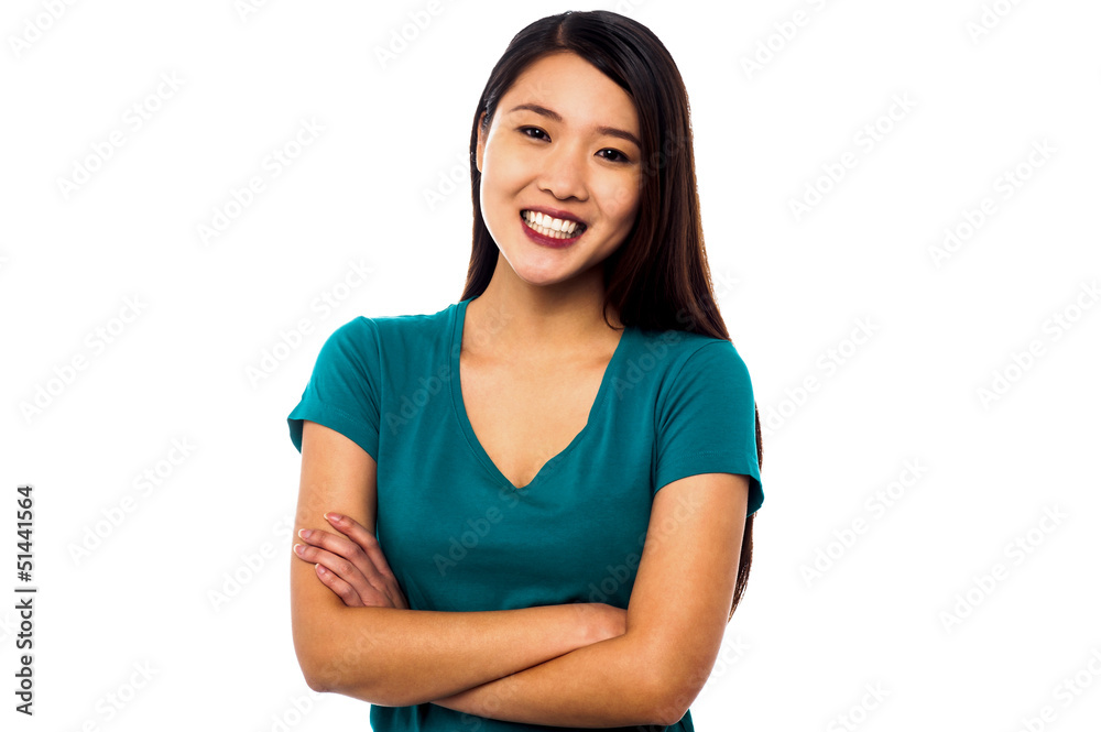 Young smiling chinese model posing casually Young smiling chinese model posing casually