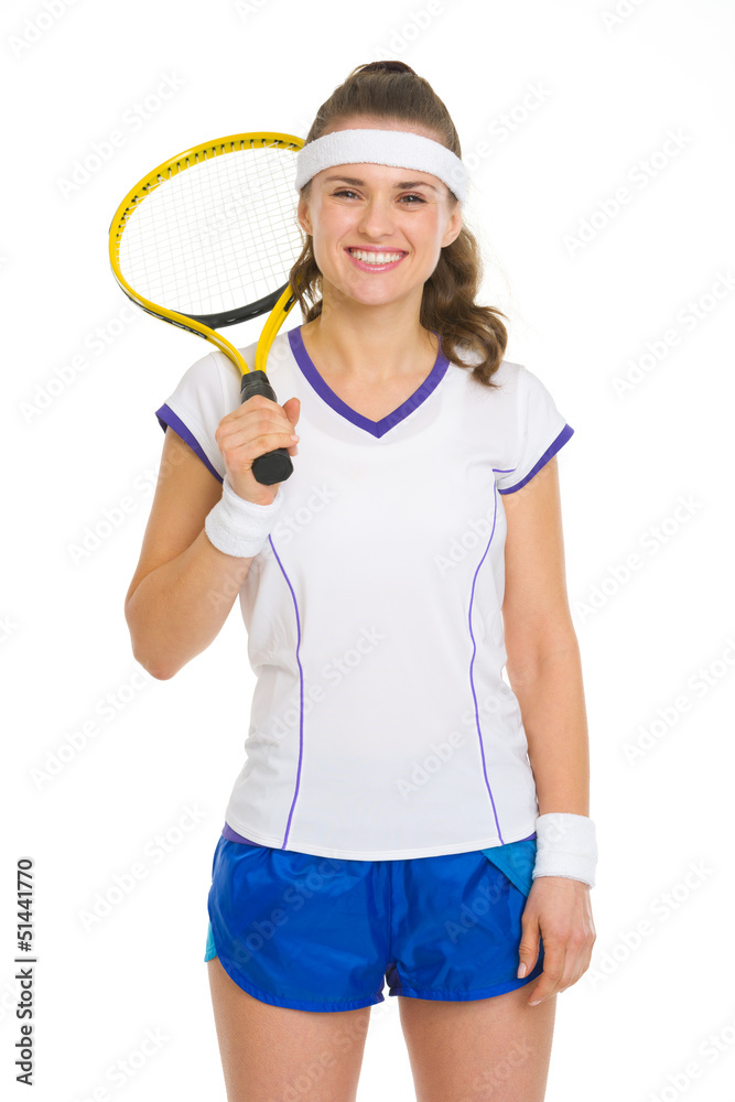 Portrait of smiling female tennis player with racket Portrait of smiling female tennis player with racket