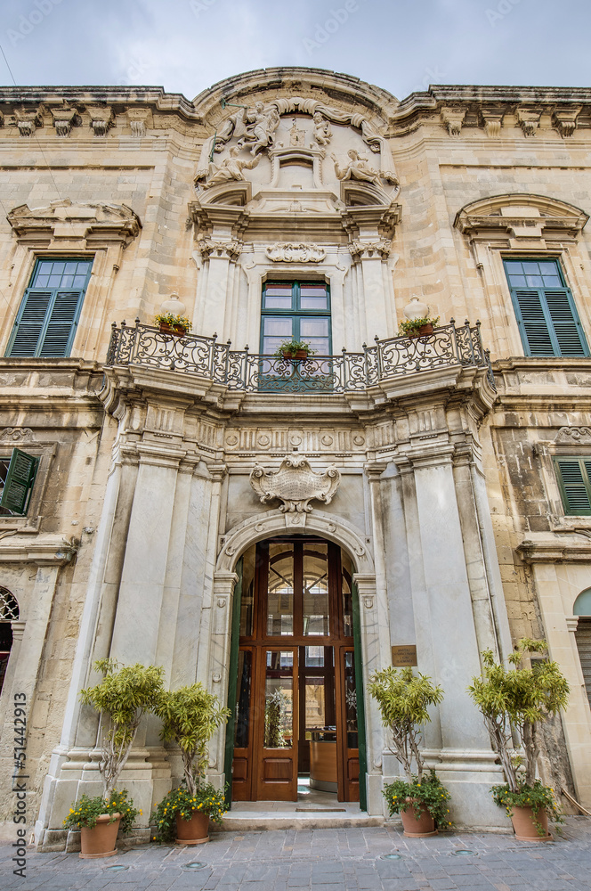 The Castellania building facade in Valletta, Malta