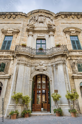 The Castellania building facade in Valletta, Malta