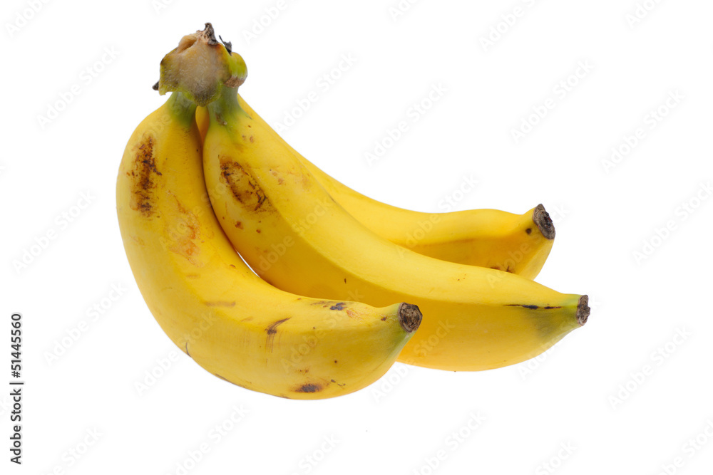 Bunch of bananas white isolated