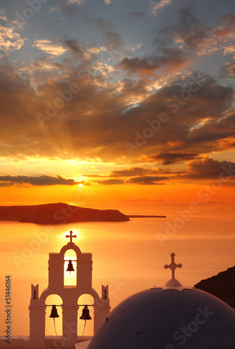 Santorini island with colorful sunset in Greece