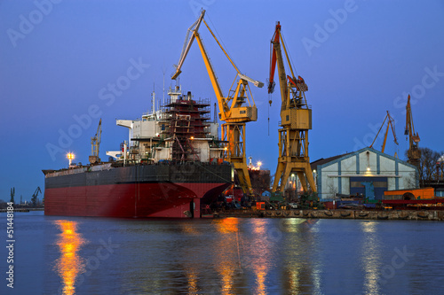 A ship is repaired in shipyard.