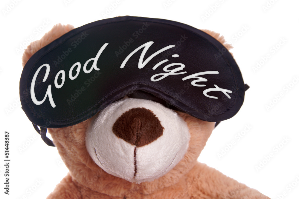 Teddy with sleep mask and the words Good Night