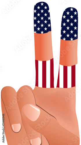male hand gesturing peace sign in United States Flag photo