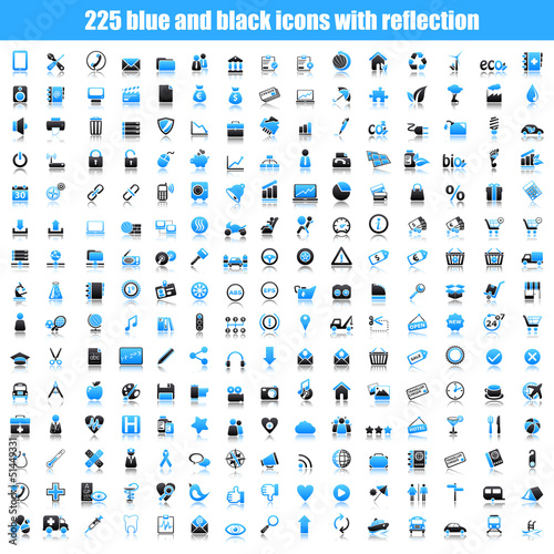 blue icons with reflection
