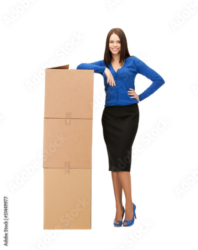 businesswoman with big carton boxes