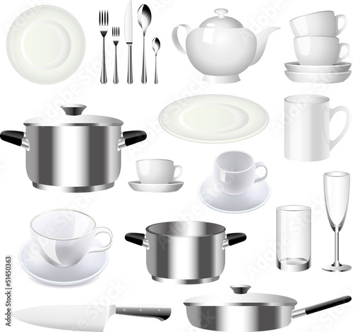 crockery and kitchen ware photo-realistic vector set