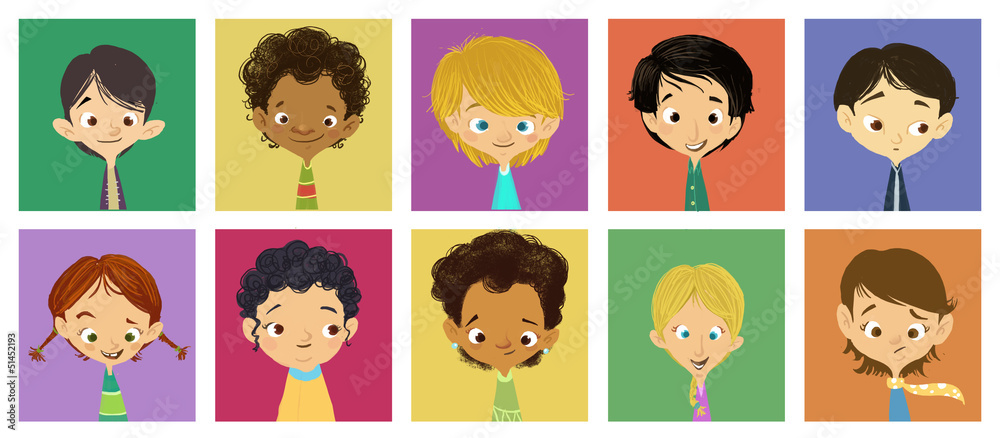 caras de niñas y niños ilustración de Stock | Adobe Stock