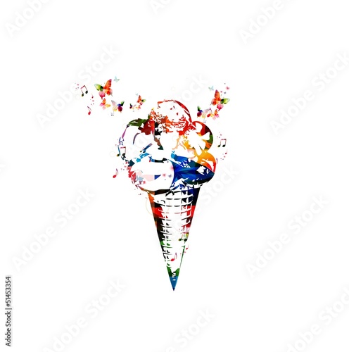 Colorful vector ice-cream design with butterflies background