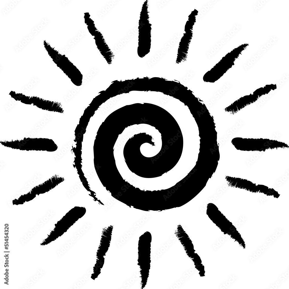 Schwarze, spiralenförmig gezeichnete Sonne – Vektor/freigestellt Schwarze, spiralenförmig gezeichnete Sonne – Vektor/freigestellt