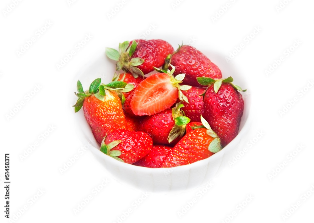 Bowl of strawberries over white Bowl of strawberries over white
