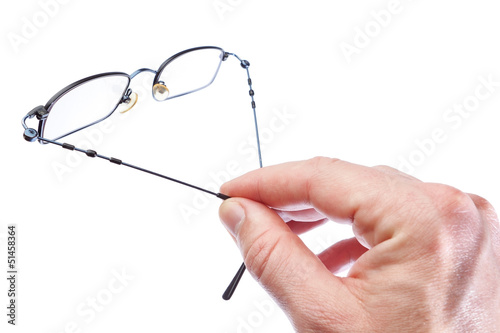 A man holding a fashion eyewear for vision. On a white backgroun