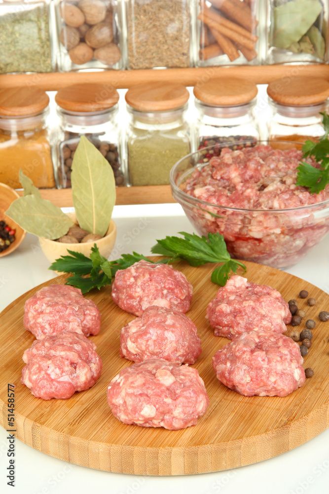Raw meatballs with spices