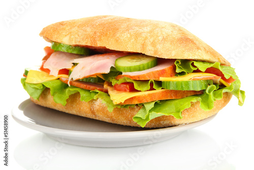 Fresh and tasty sandwich with ham and vegetables isolated © Africa Studio