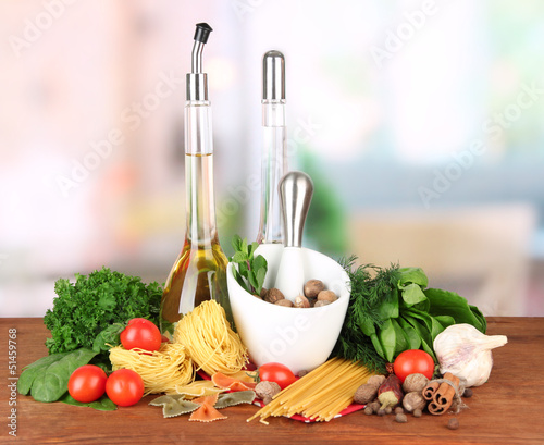 Composition of mortar, pasta and green herbals,