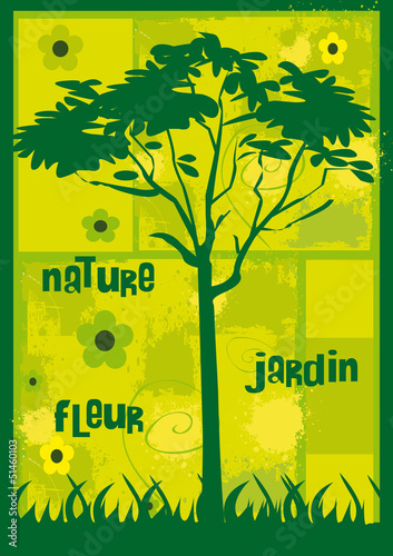 arbre, bois, jardin, nature, fleur, typo, concept,silhouette