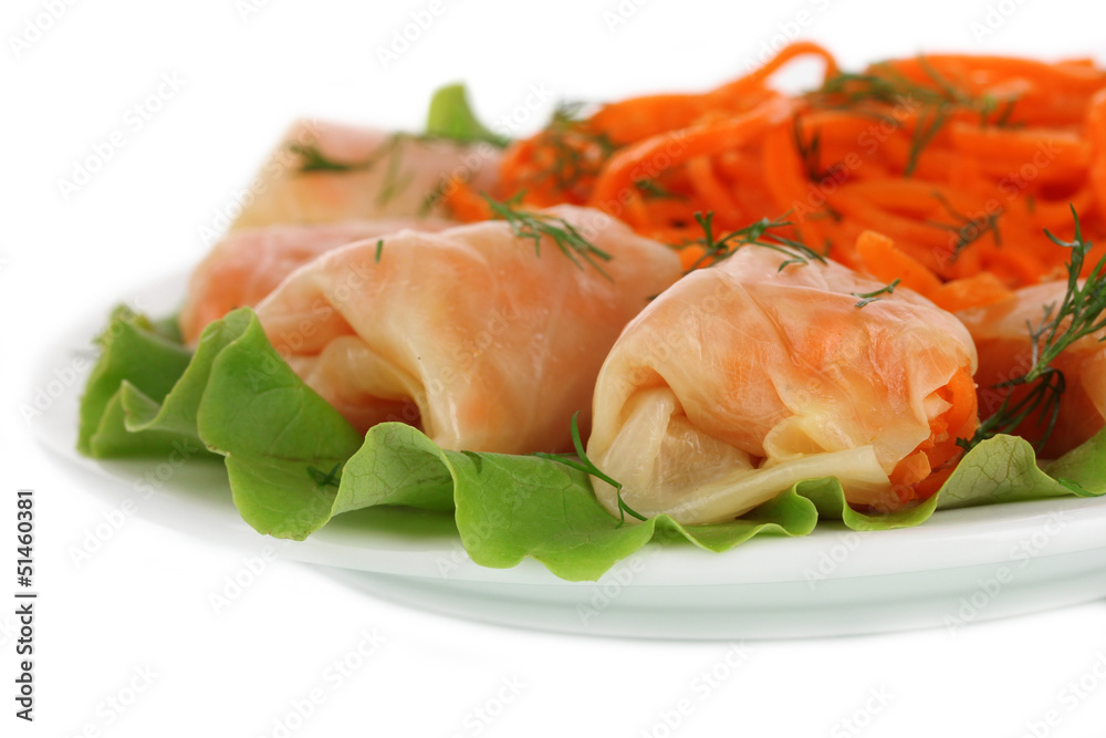 Stuffed cabbage rolls isolated on white