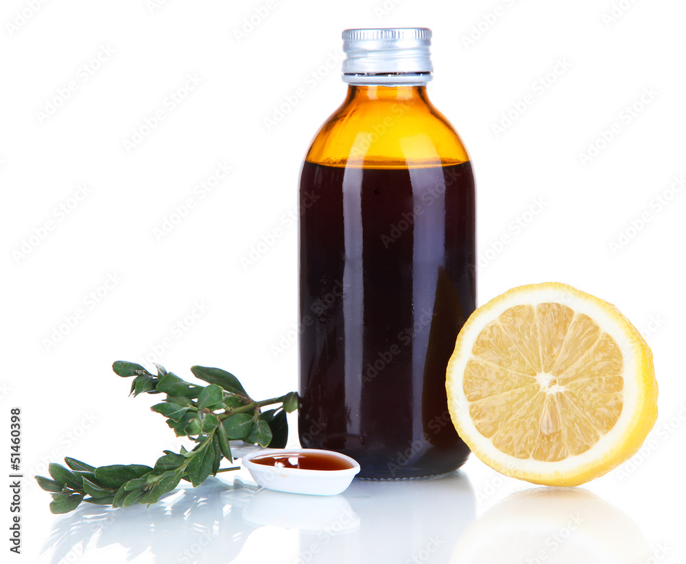 Cough syrup isolated on white