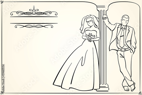 background for retro wedding invitation with bride and groom