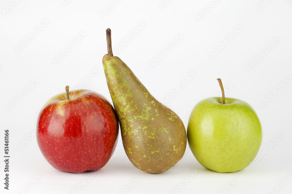two apple and pear isolated on white background two apple and pear isolated on white background