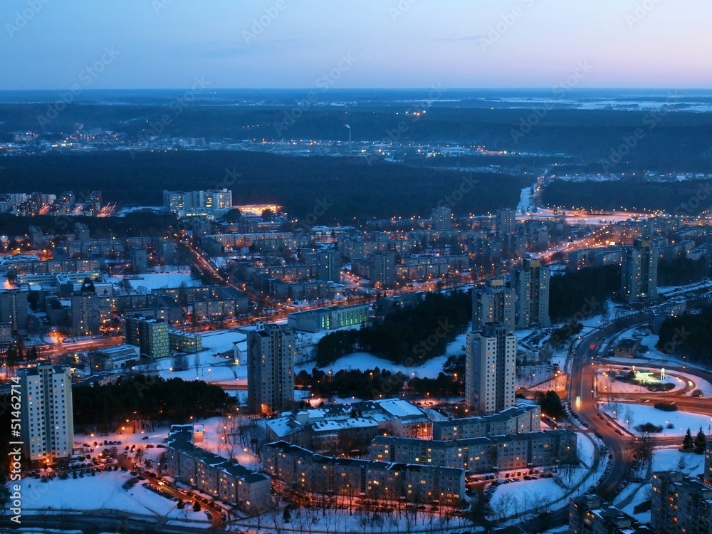 Obraz premium Vilnius city night aerial view