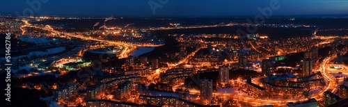 Vilnius city night aerial view