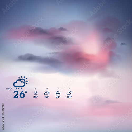 Weather forecast template and sunset theme background