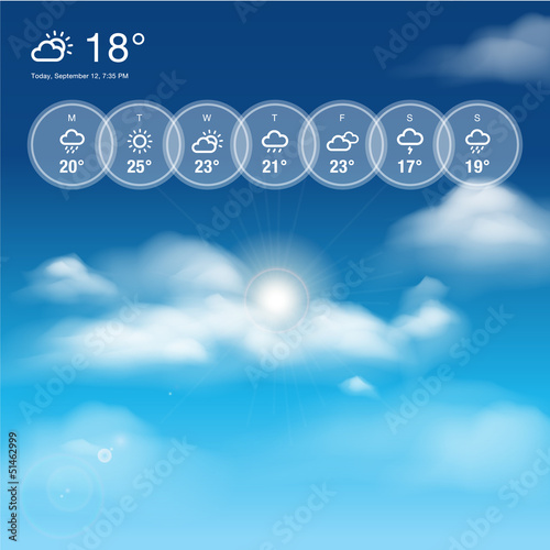 Weather widget template and blue sunny sky theme background