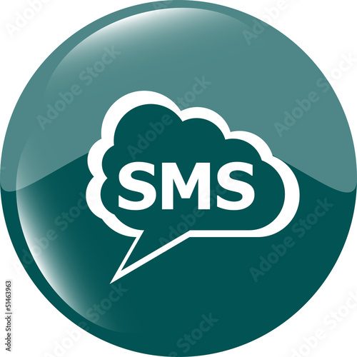 sms green circle glossy web icon on white background