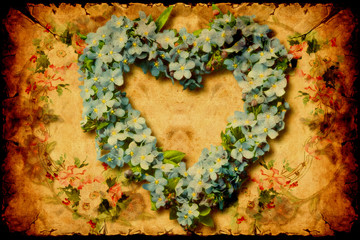 Store enrouleur Poster vintage Affiche rétro cœur composé de fleurs  © Thomas Reimer