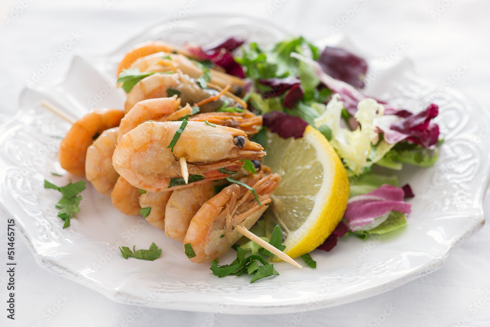 roasted shrimps skewers roasted shrimps skewers