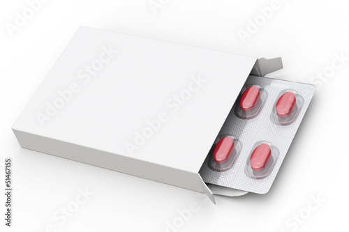 Blank box of red pills