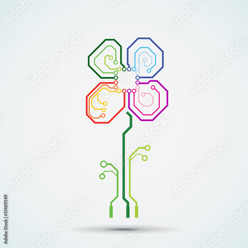 Vector tech logo. Circuit board flower