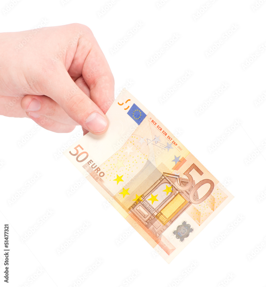 Money (Euro) in a hand isolated on white Money (Euro) in a hand isolated on white