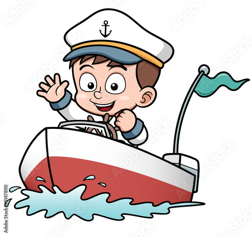 Vector illustration of Boy driving boat