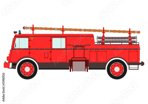 Fire engine in retro cartoon style. Vector.