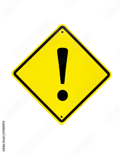 Exclamation Yellow Sign on white background