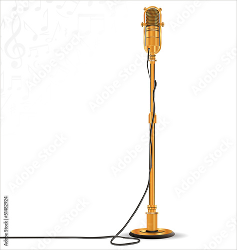 Golden retro microphone on stand