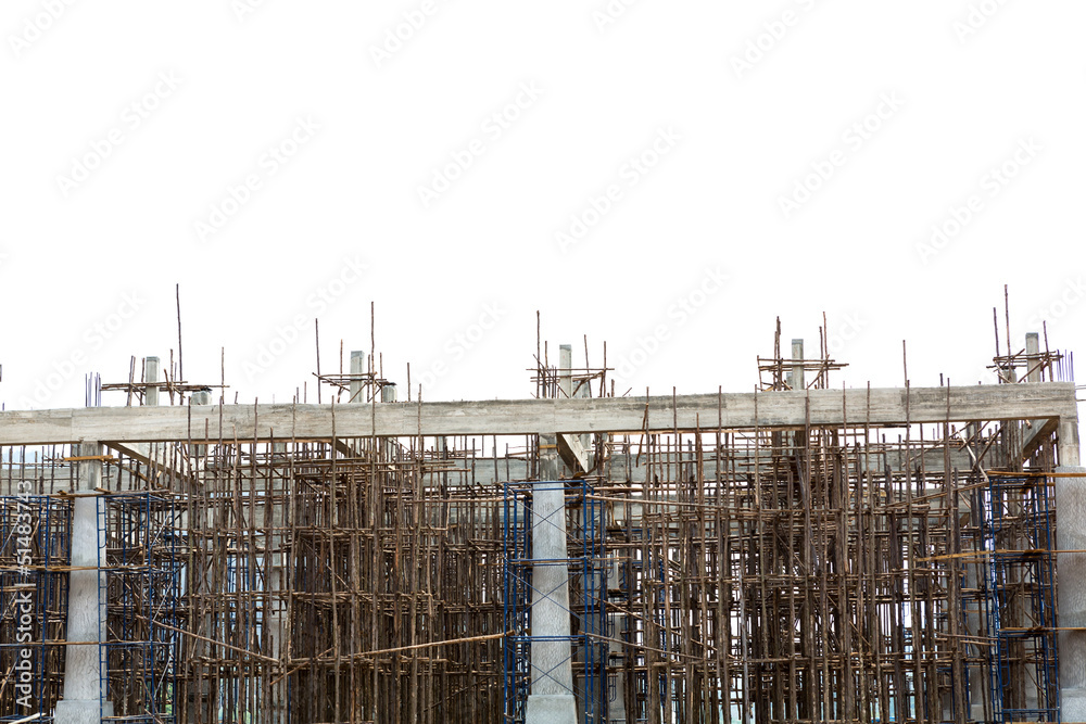 Unfinished building construction site isolated on white backgrou