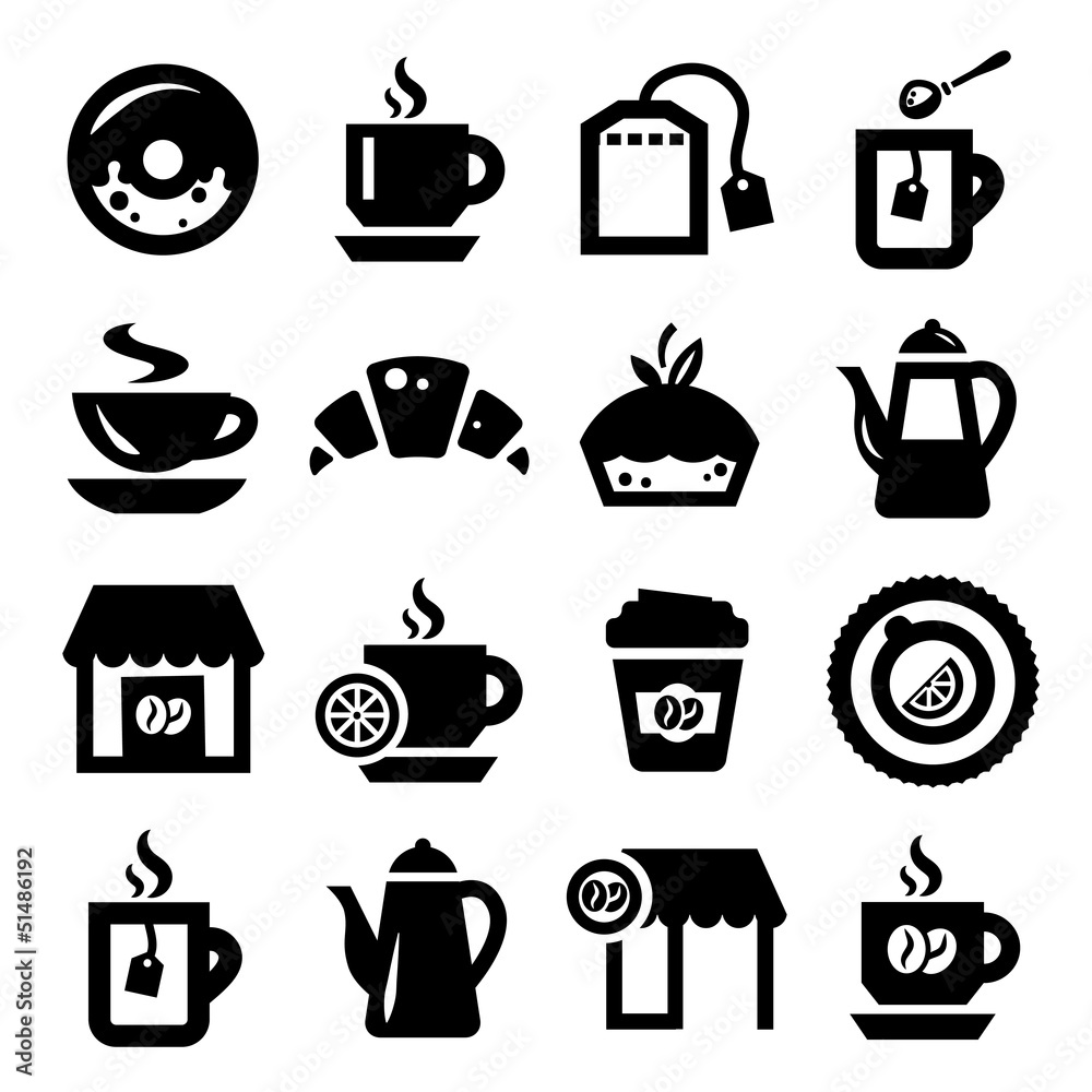 coffee and tea icons set