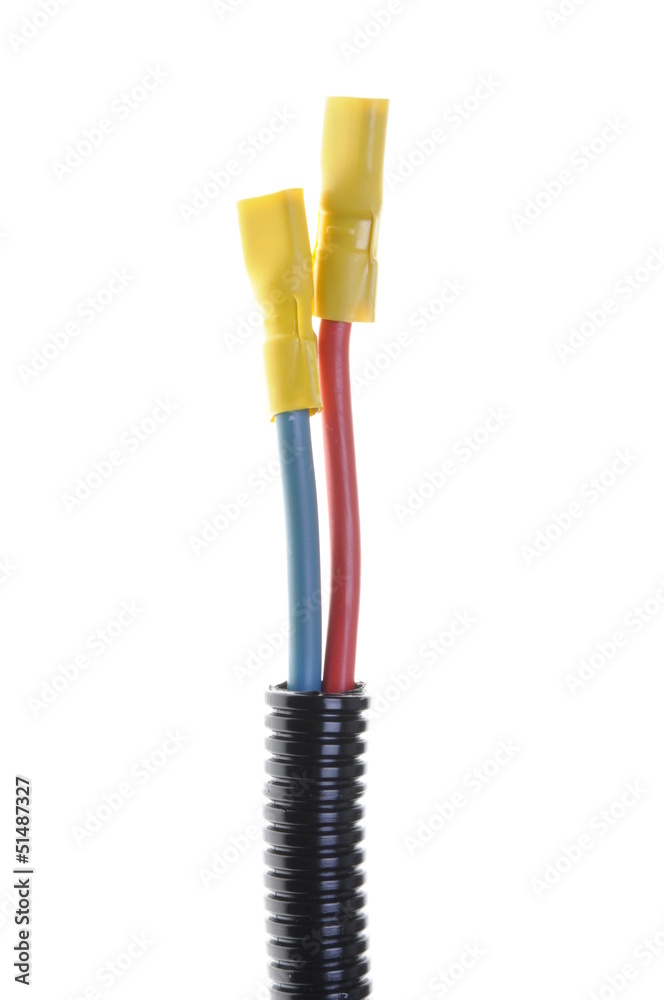 Electric cables with terminals in protective corrugated pipe Electric cables with terminals in protective corrugated pipe