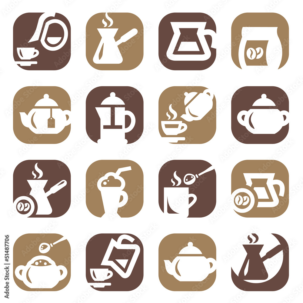 color coffee and tea icons set color coffee and tea icons set