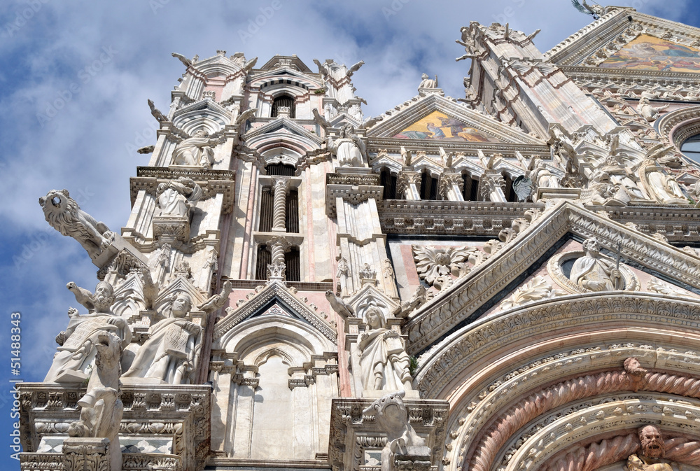 Architectural details on the Siena's cathedral facade